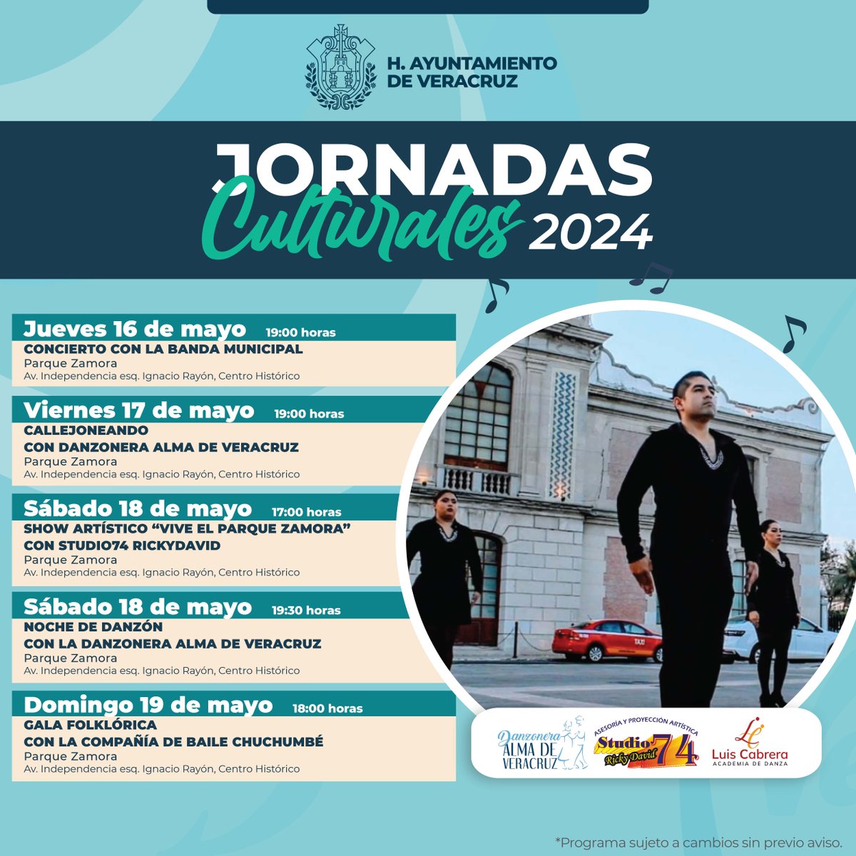 ✨¡Explora la riqueza de nuestras tradiciones y descubre el talento de artistas locales!💃🏻 Te invitamos a participar en la programación de las Jornadas Culturales. 🗓️ Del 16 al 19 de Mayo 📍Parque Zamora