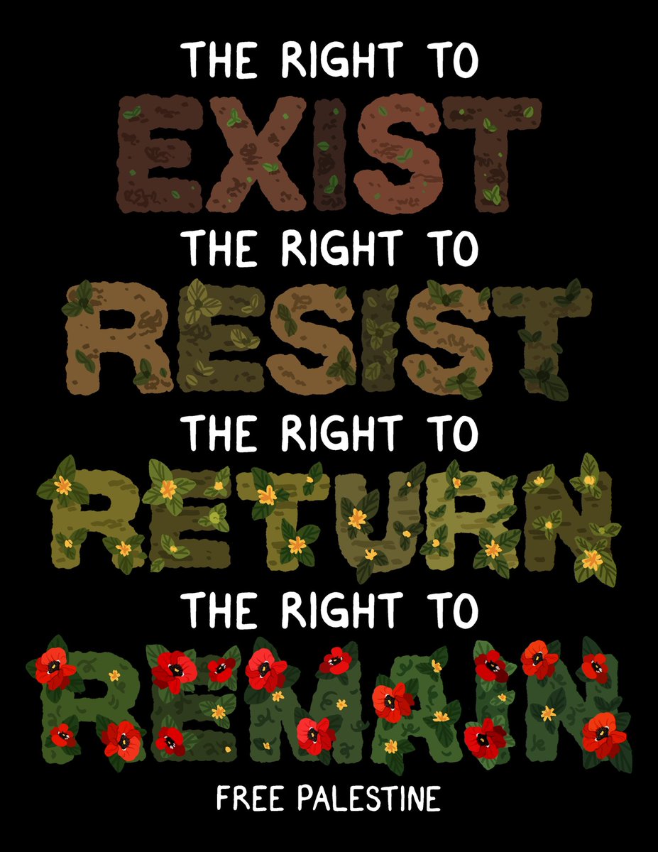 Some art inspired by a shirt that I own which I’ve linked below. The words on it resonate deeply as a reminder that Palestinians currently do not hold the legal right to any of these things, and that they DESERVE the right to all of those and more.