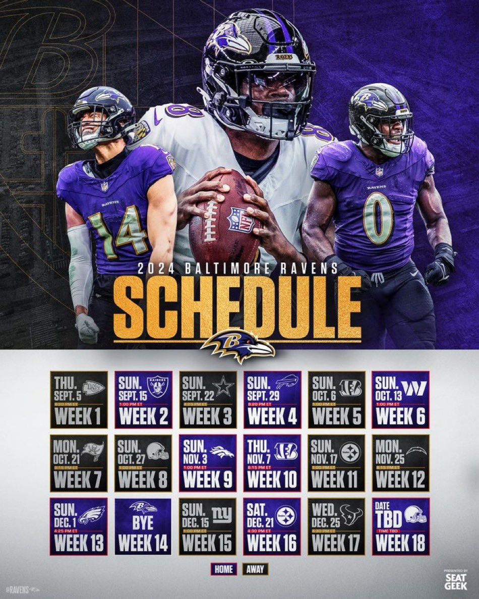 The Baltimore Ravens 2024 Schedule Give me your predictions on the Ravens record this season 👇🏼