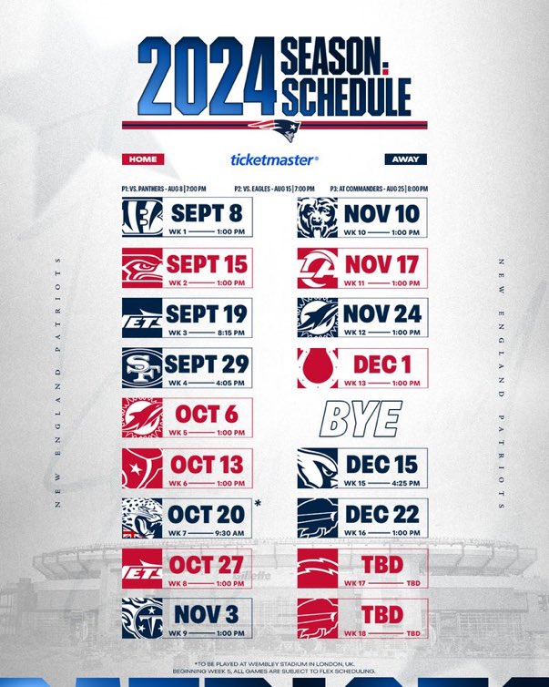 The New England Patriots 2024-25 Schedule:

📸: Patriots 

#NEPats | #NFL