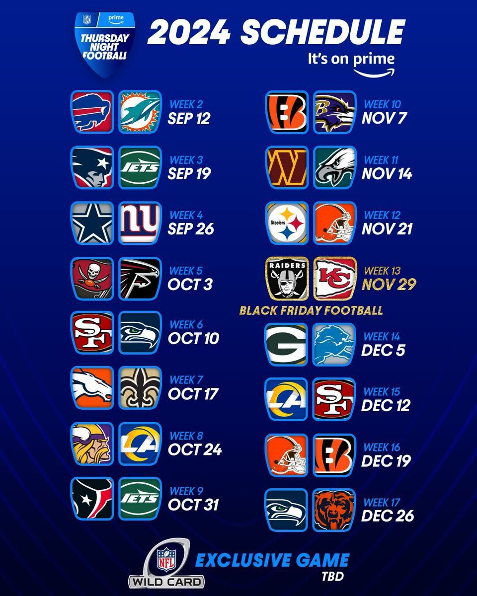 LET'S. GO. The 2024 Thursday Night Football schedule is officially here! #TNFonPrime | @PrimeVideo | @SportsonPrime