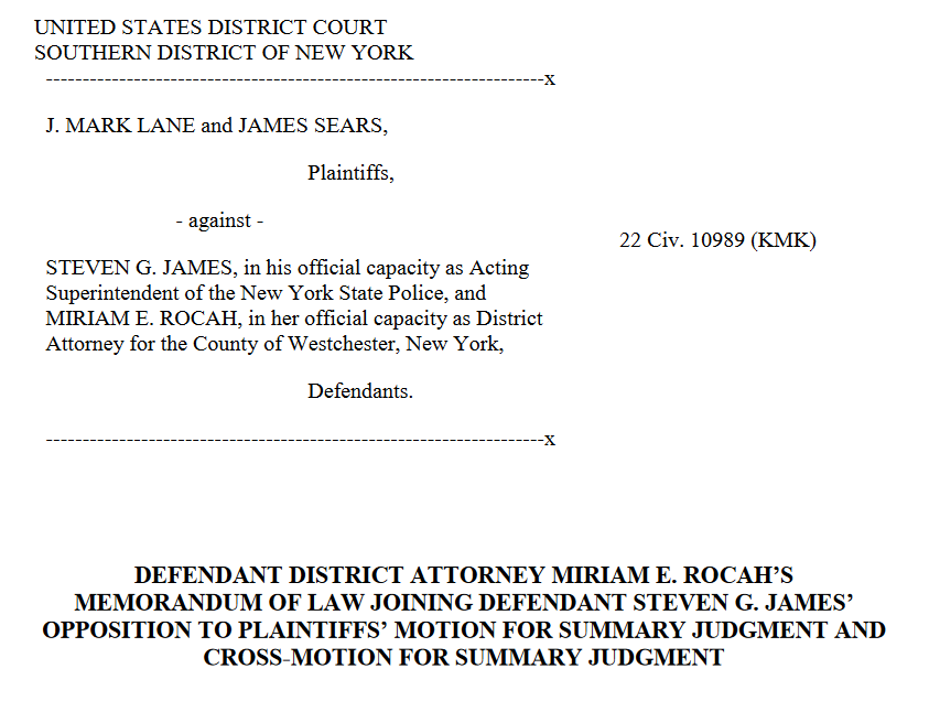 LEGAL UPDATE: The defendants in our lawsuit challenging New York's 'assault weapon' ban filed their motions for summary judgment today.
