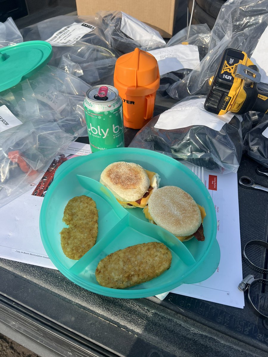 Breakfast for supper courtesy of a great customer on the tailgate while crushing a boom recirculation installation this evening.