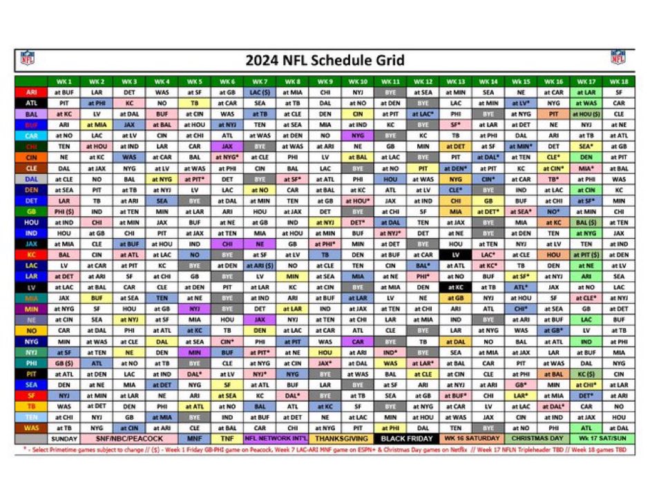 Behold: The full 2024 NFL schedule in one graphic. (via @NFLResearch @RealJackAndrade)