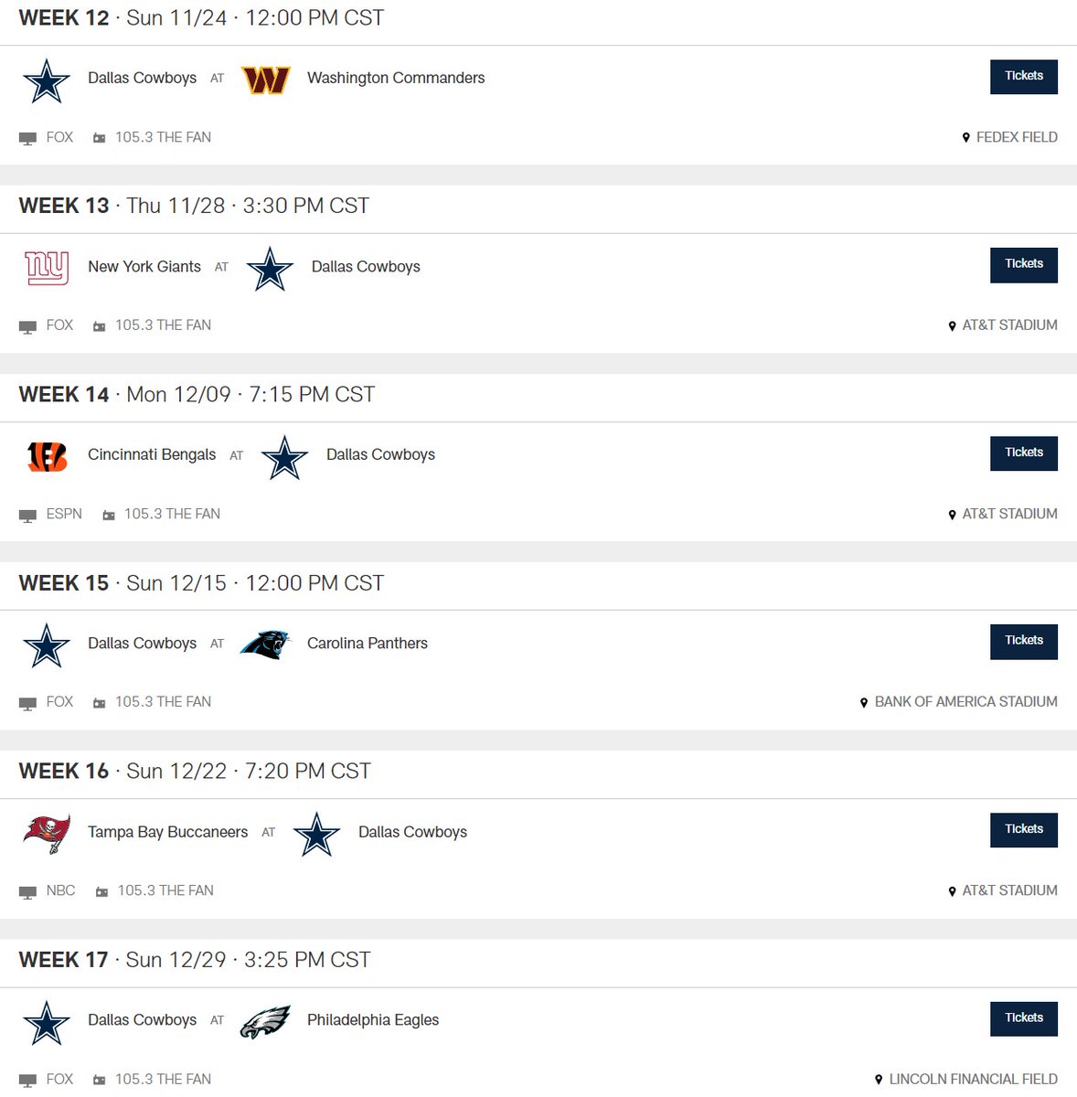 Cowboys Schedule Part 3, Courtesy; Dallascowboys.com