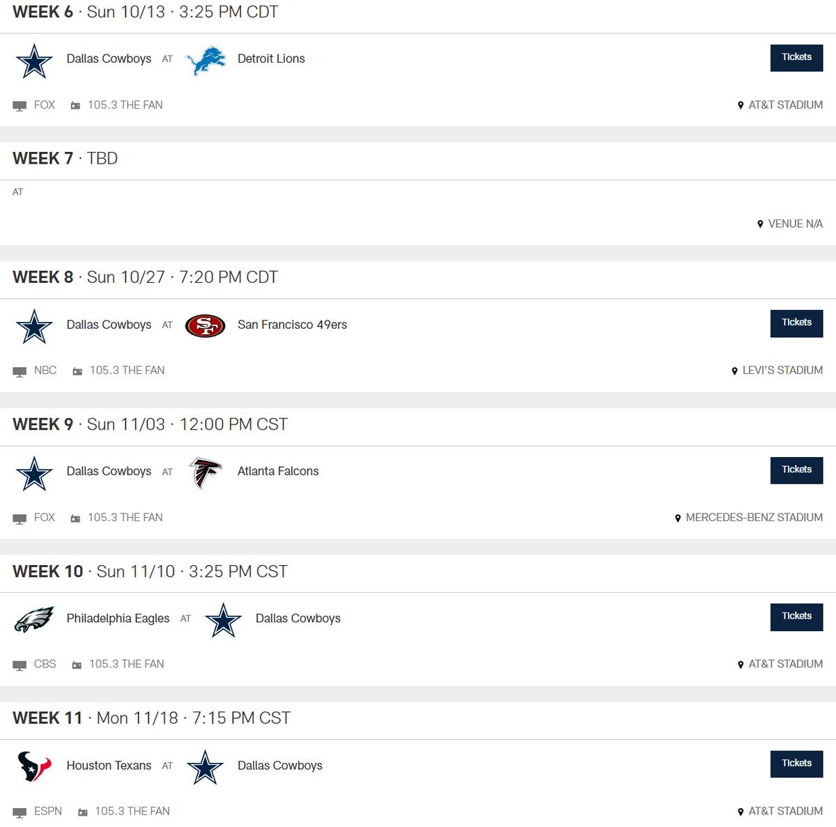 Cowboys Schedule Part 2, Courtesy; Dallascowboys.com