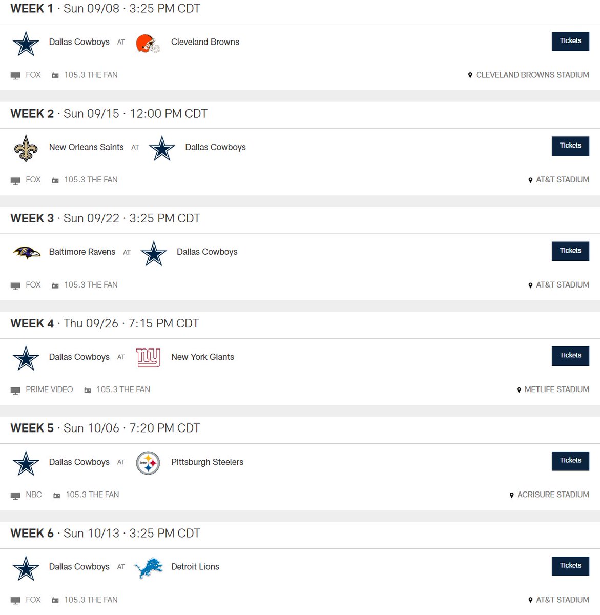 Cowboys Schedule Part 1, Courtesy; Dallascowboys.com