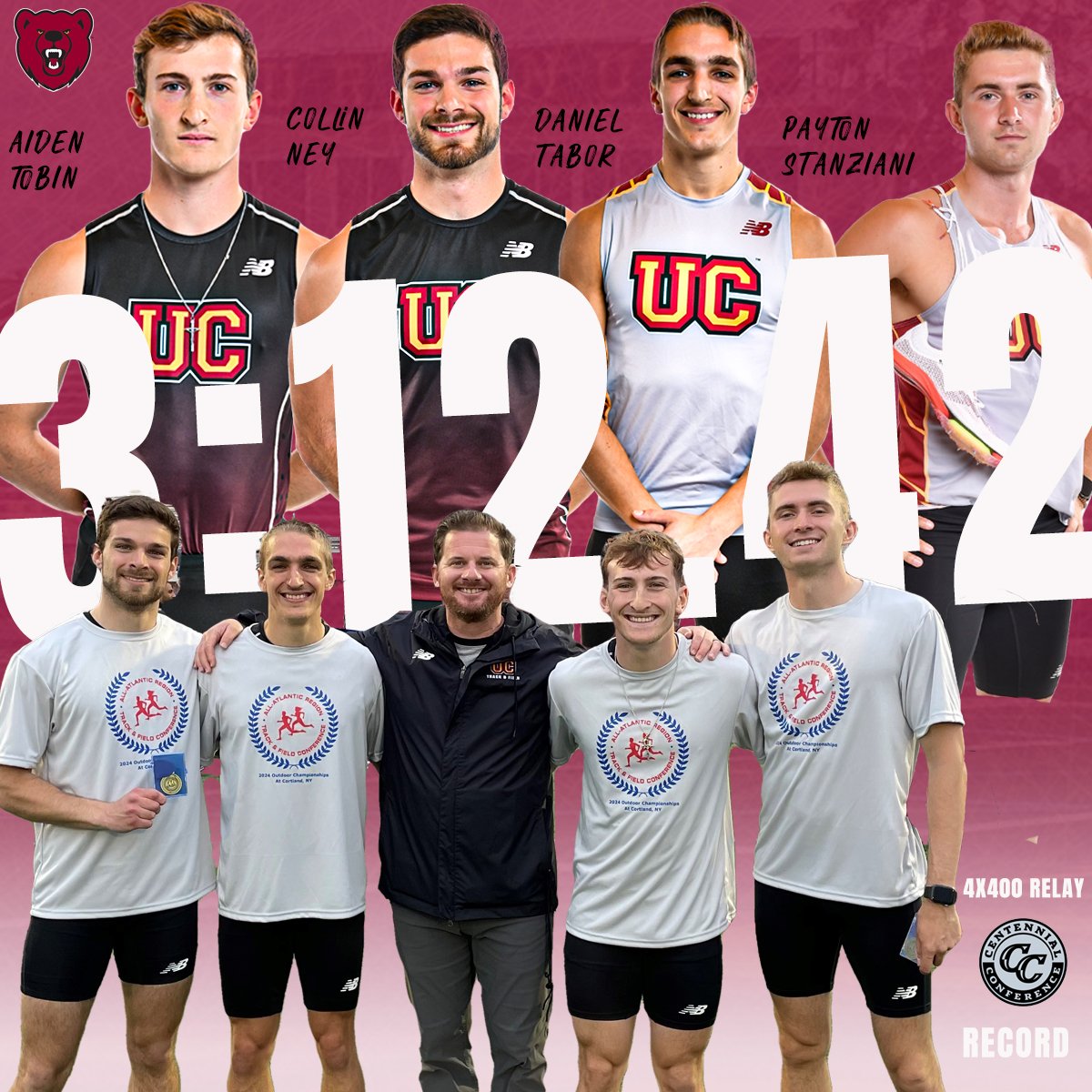 Déjà vu! The @UCTFXC 4x4 men's squad shatters their own Centennial Conference and School record at the AARTFC Regional Meet for the second straight season! #UpTheBears