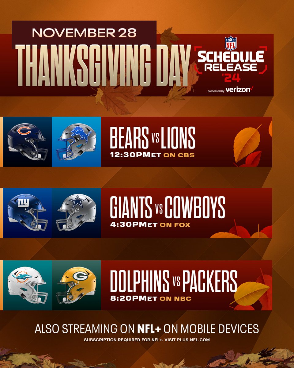Thanksgiving & Football 🦃🏈

📺: NFL Schedule Release on NFLN/ESPN2
📱: Stream on #NFLPlus
