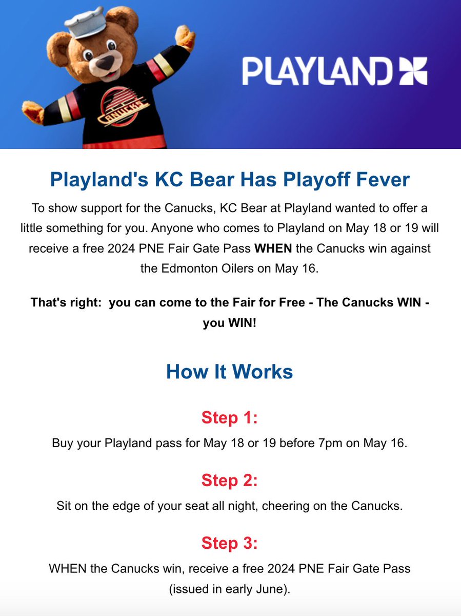 Win-win #Canucks promo by @PNE_Playland, which opens Saturday.
