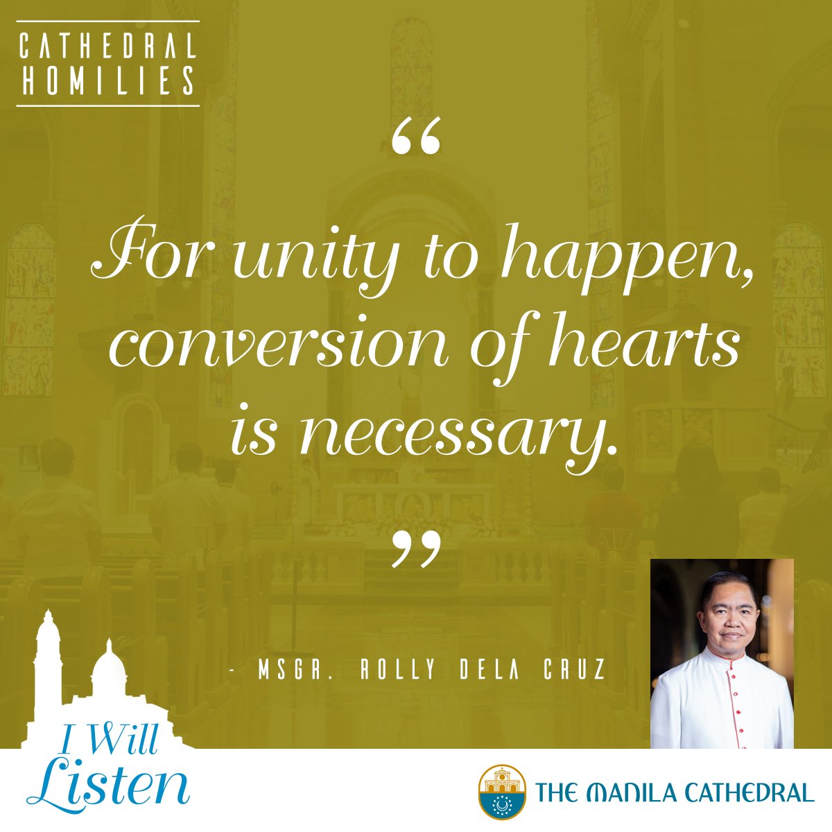 I WILL LISTEN | CATHEDRAL HOMILIES
“For unity to happen, conversion of hearts is necessary.” - Msgr. Rolly dela Cruz

May 16, 2024
Thursday of the Seventh Week of Easter

Watch the full homily here: youtu.be/PUhOUtoLiFQ

#ManilaCathedral #homily #dailymass