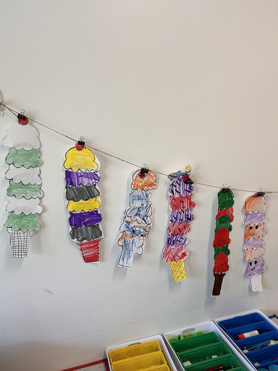 today in math: ice cream 🍦 using our knowledge of repeating patterns and number sense, we each created an ice cream with lots of scoops 💕 do you see the repeating pattern and number of scoops?