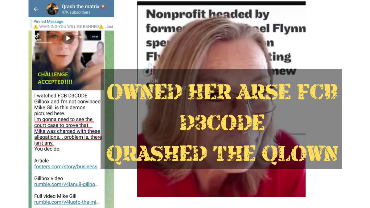 FCBD3CODE's tweet photo. BYE BYE QRASH RASH YOU LOST THE CHALLENGE GET OVER IT AND LIVE WITH IT...
FCB
#QRASHLOST #KRAK3NXSEGII #LOSTCASE #FACTSEVIDENCEANDRECEIPTS #OWNED #GILLFACTS #GILLBOX #GILLYGOAT
@GenFlynn @realDonaldTrump @DanScavino @Biz_Shrink @realMrTruthBomb https://t.co/1Raec7xsbQ