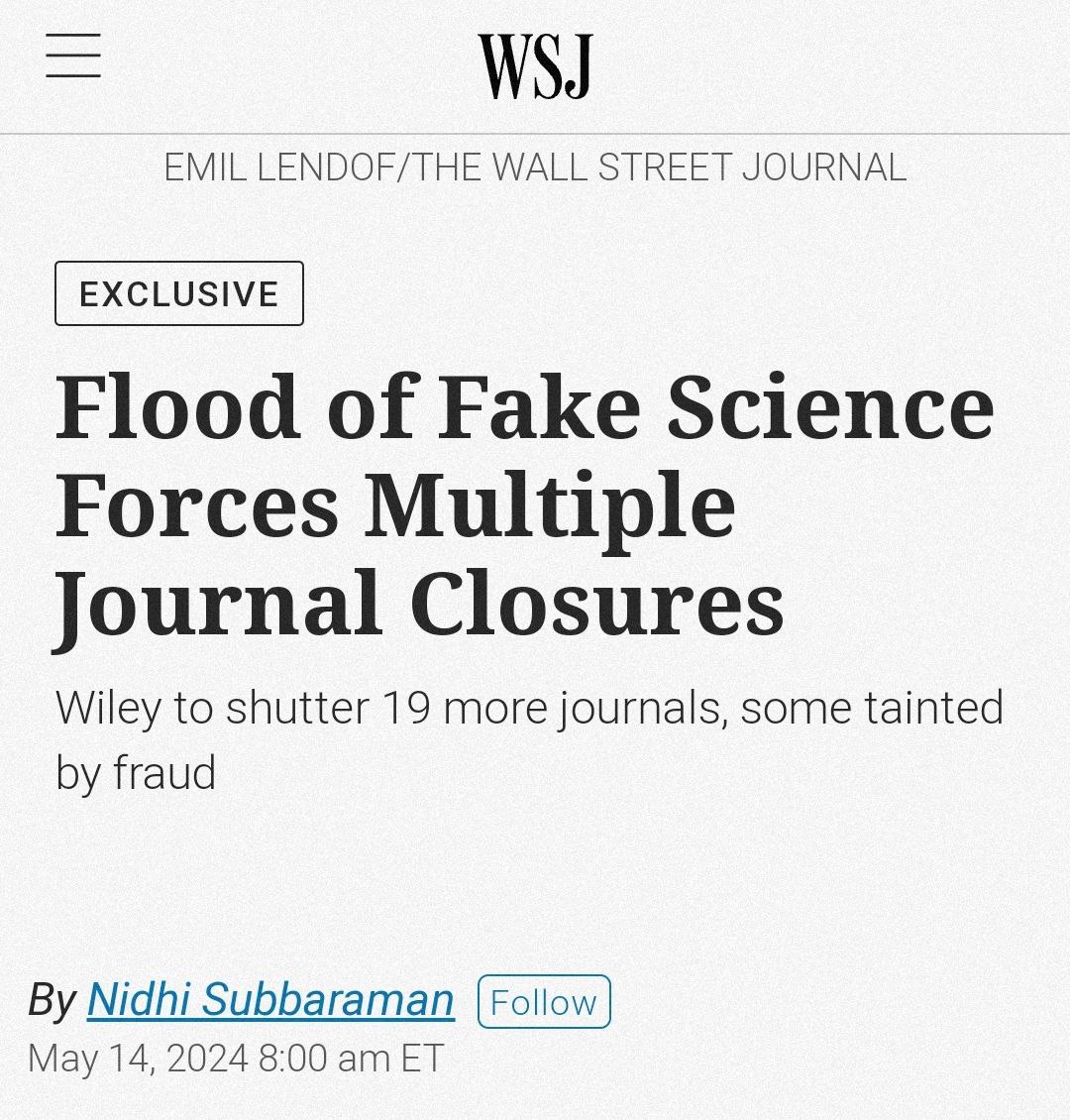 'Un'alluvione di falsa scienza forza la chiusura di molte riviste scientifiche'.

Ciccini belli, occorre usare il cervello, le ricerche vanno lette, non basta fermarsi ai titoli ed alle conclusioni.

Ogni giorno c'è pieno di coglioni che, per rispondere a miei post, mi inviano