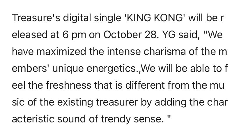YG ยืนยันแล้วว่า #TREASURE_KINGKONG เป็น Digital Single ก็คือจะปล่อยแค่เพลง รอบนี้จะยังไม่มีอัลบั้ม ส่วนตัวนี่ว่า #TREASURE คงคัมบั้มหลังจบมีต แอบคิดว่าเริ่ดที่ยังไม่ปล่อยบั้มตอนนี้เพราะทึเมการเงินมอมแล้ว ใช้ KING KONG มาปูทางให้เริ่ดที่สุด ส่วนบั้มน่าจะปลายปีปะ