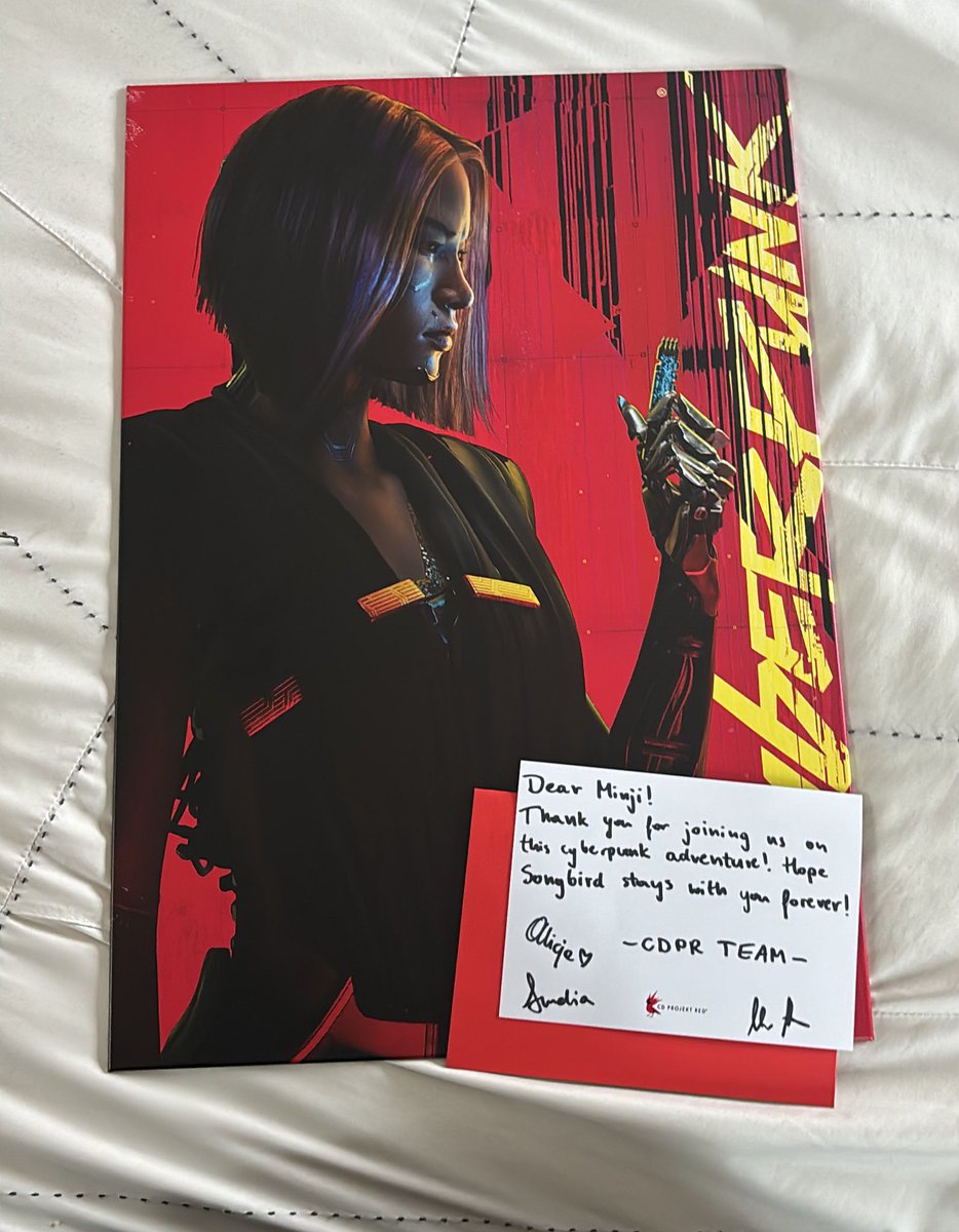 🥹 THANK YOU @CDPROJEKTRED for this beautiful surprise gift!! ❤️🖤 I can’t wait to put this up to commemorate one of the coolest chapters in my life & acting career. 🫶🏼🪶 @CyberpunkGame #songbird @Lilayaah @AlicjaKozera