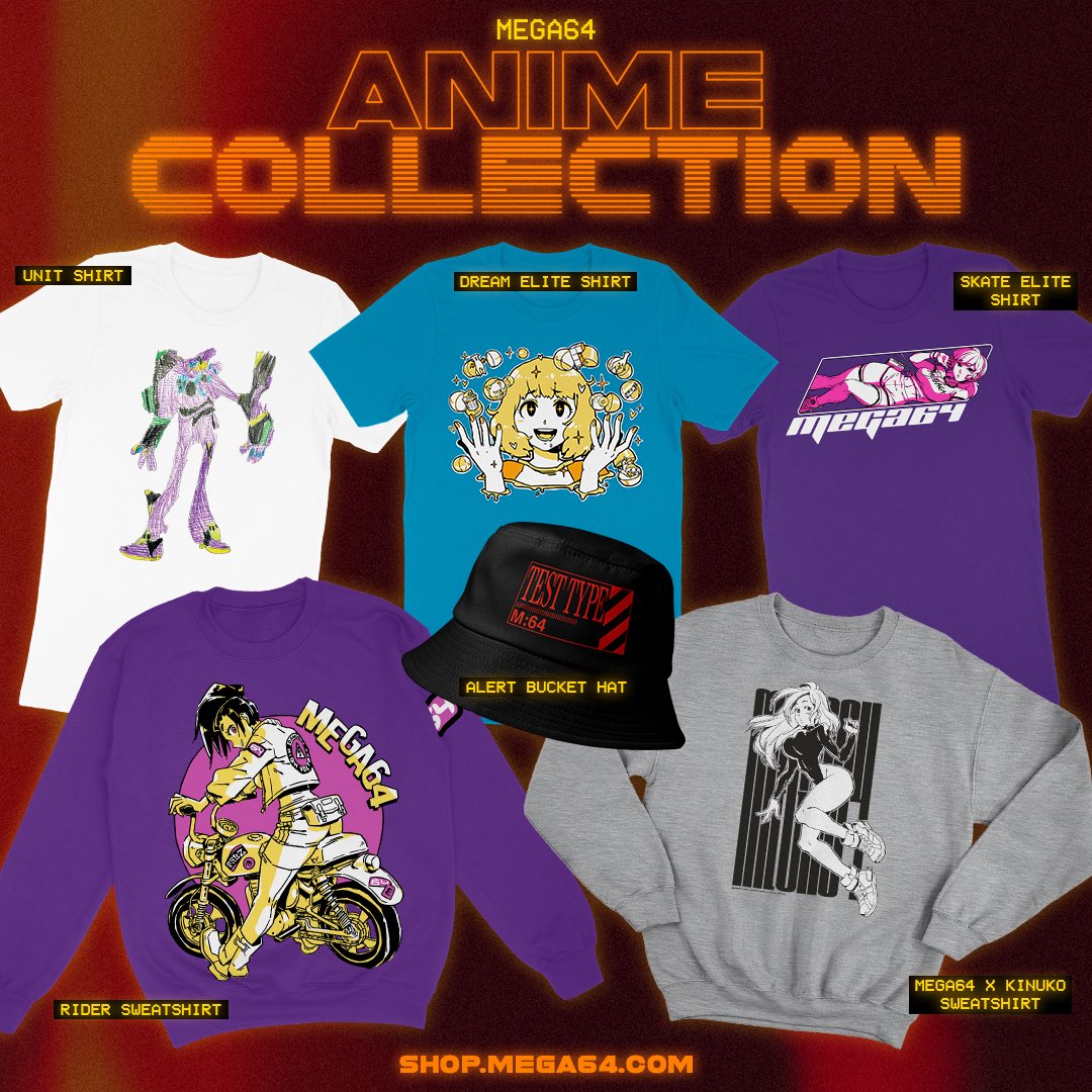 FRIDAY 5/17 we got another merch collection with the power of God AND anime on its side. The UNIT, DREAM ELITE & SKATE ELITE shirts blast color into your wardrobe while the RIDER & MEGA64 x @kinucakes sweatshirts & ALERT bucket hat tie it all together. All IN STOCK Friday noon PT