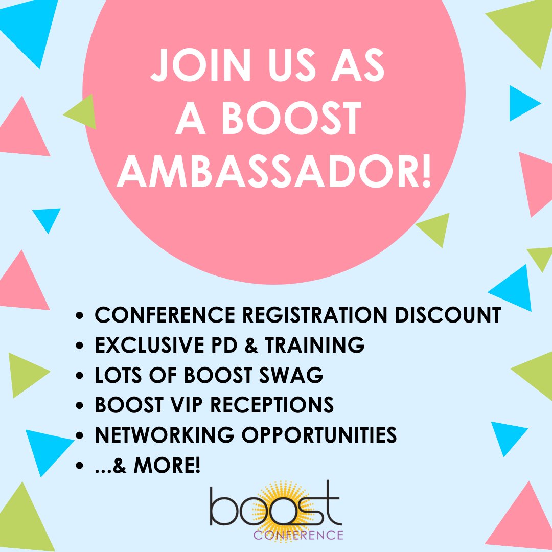 BOOST is looking to add some excellent educators & leaders in the field who want to help make a difference for youth. We hope you'll join us as a BOOST Ambassador - get discounted conference registration & more! Submit your interest here by June 14: bit.ly/AmbassadorTeam…