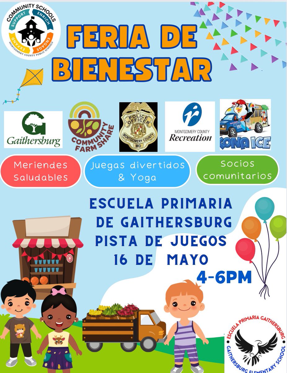It’s time for our Spring Wellness Fair. May 16th from 4-6pm. Community partners, carnival games and much more.  Come and join the fun!  @CSconnect_MCPS