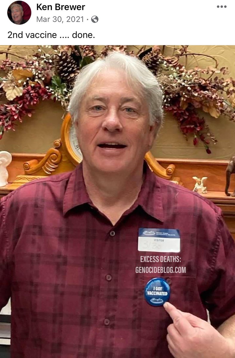 Ken Brewer 💉🪦
#FullyVaccinated #DiedSuddenly
(May 2024) 🇺🇸 Michigan

“I Got Vaccinated!”
 
“I am heartbroken by the news of Ken Brewer's sudden passing. He was my professor, mentor, and a dear friend.”

CovidBC.me