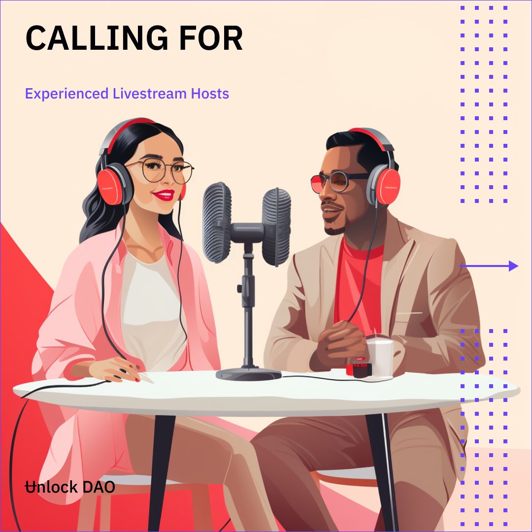 UnlockProtocol's tweet photo. Posting this from the Unlock Protocol channel at the request of the members of the Unlock DAO, which is looking for...you!

Interested in learning more? Check out the thread and, if you think you could be the DAO's next livestream host, learn more and submit a video! https://t.co/qn0LUSpcDD