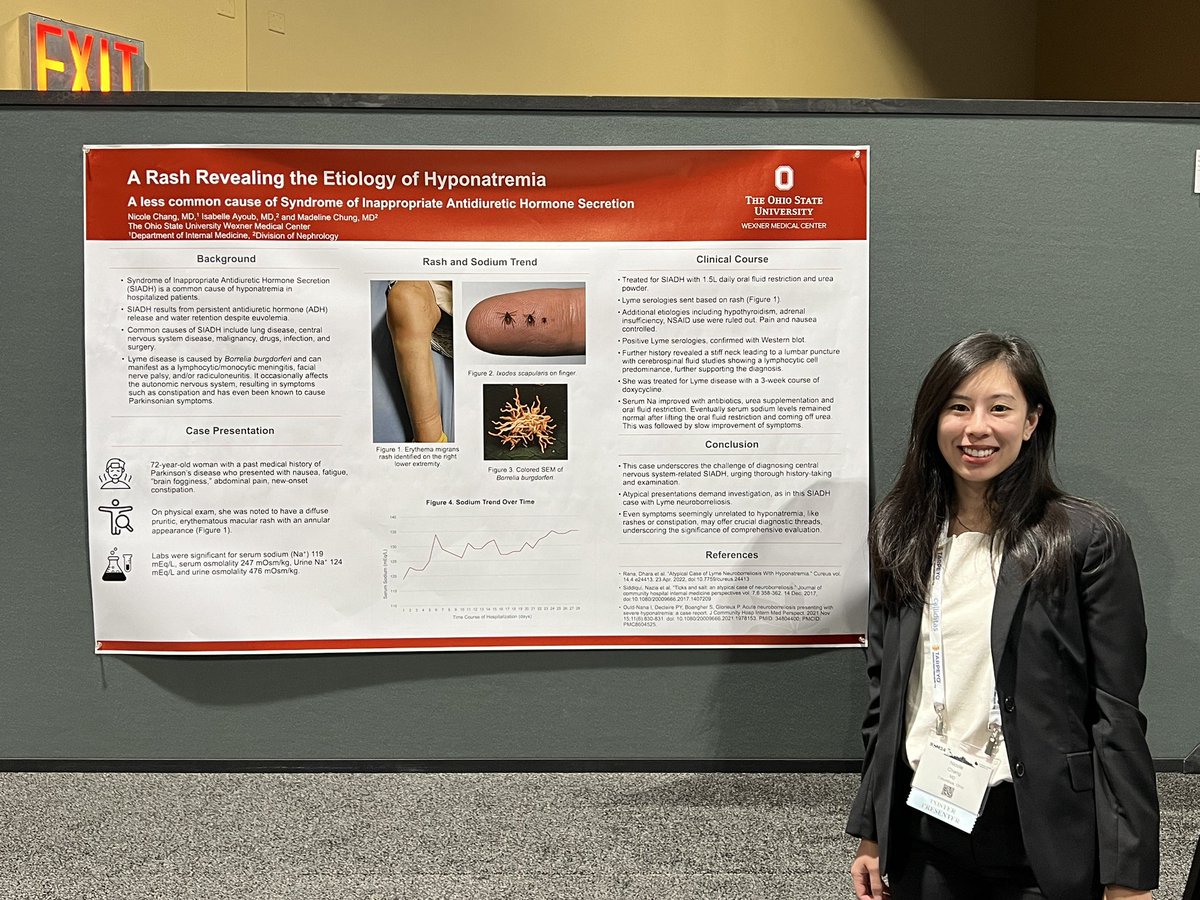 @ncschang presenting her poster on Lyme Dz-induced hyponatremia at NKF SCM 24. #NKFClinicals @OhioStateNeph @OSUMedPedsRes