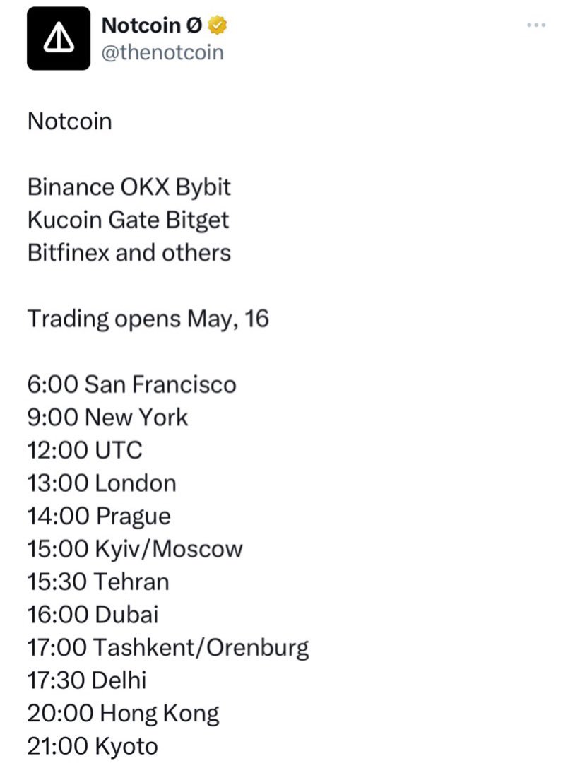 $NOT
Notcoin được giao dịch lúc 12h UTC, tức 19h hôm nay
Go on 🚀🚀🚀

#TON #NOT #Notcoin