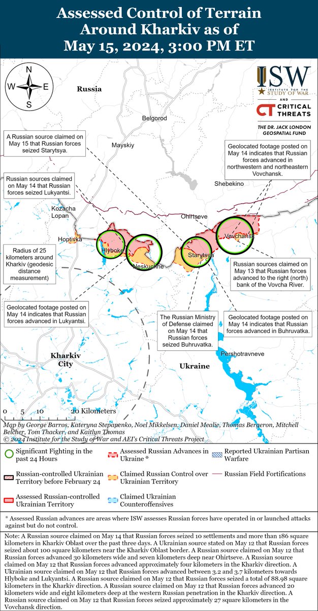 NEW: The tempo of Russian offensive operations in northern Kharkiv Oblast continues to decrease after Russian forces initially seized areas that Ukrainian officials have now confirmed were less defended. 🧵(1/5)
