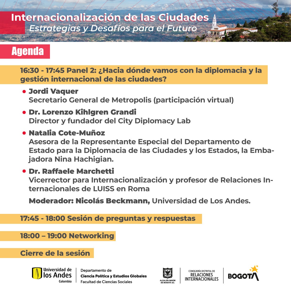 #Hoy en 'Internacionalización de las Ciudades: Estrategias y desafíos para el futuro’, nos reuniremos con expertos para discutir sobre: 

1⃣ Avances en internacionalización de las ciudades
2⃣Oportunidades emergentes
3⃣Mejores prácticas de diplomacia de gobiernos locales