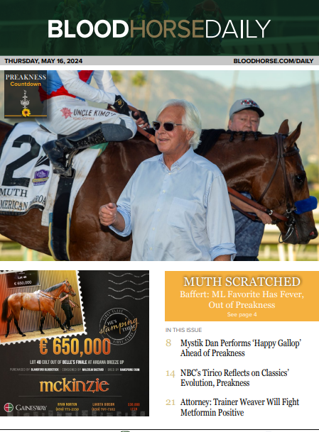 In Thursday's #BHDaily: Baffert: Fever Results in Muth's Scratch From Preakness; Mystik Dan Performs 'Happy Gallop' at Pimlico; Attorney: Trainer Weaver Will Fight Metformin Positive READ MORE →tinyurl.com/BHDaily