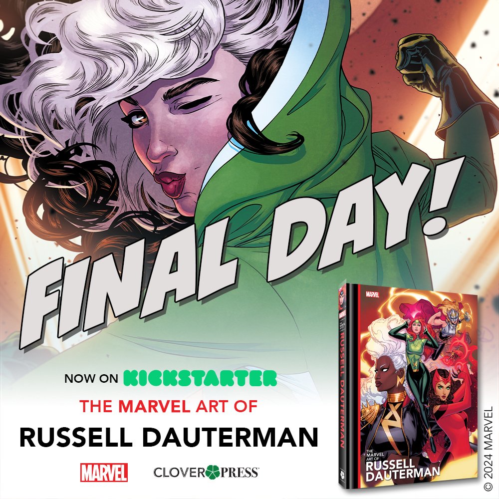 Final Day! Back The Marvel Art of Russell Dauterman on Kickstarter right now! Don't delay! Cloverkickstarter.com #russelldauterman #marvel #comics #marvelcomics #kickstarter #kickstarterreads #cloverpress #artbook #comicart #xmen #rogue