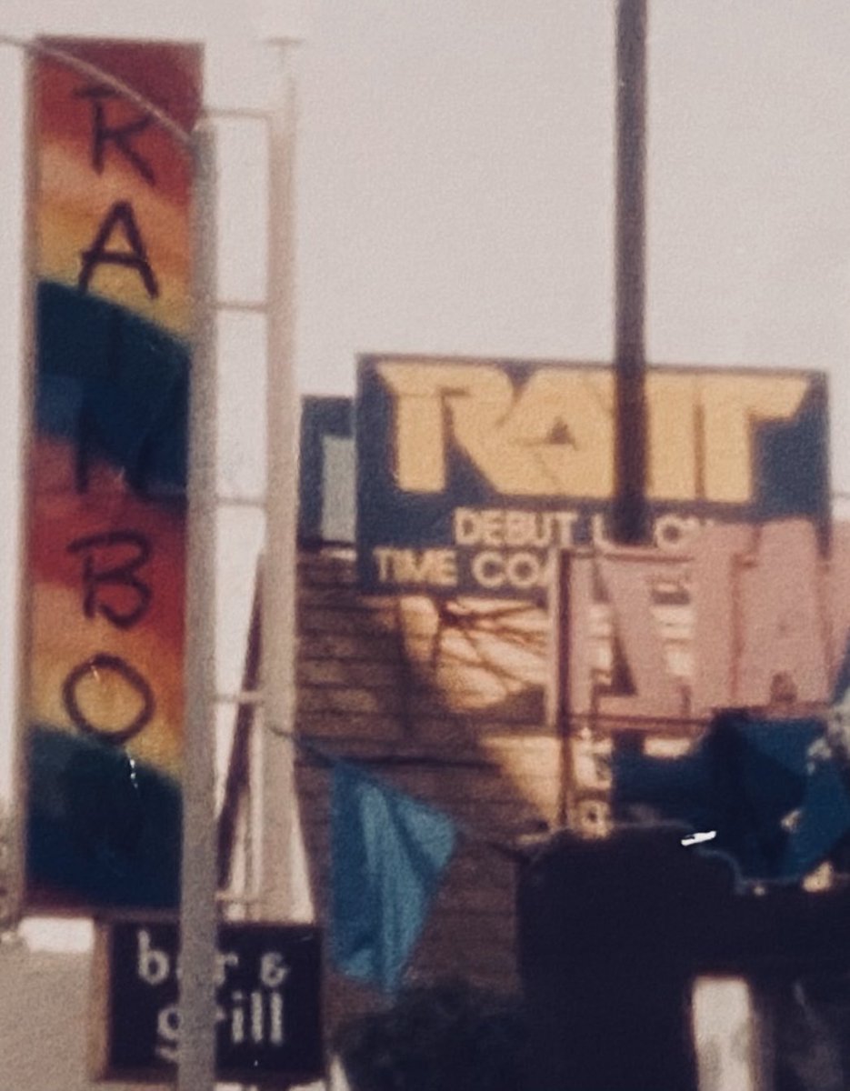 “Backstage Blast”, ⁦@theRATTpack⁩ circa 1983, the bands 1st billboard for the RATT EP on Time Coast Records above the Rainbow Bar and Grill. The scene “Sunset Strip Experience” was now in full swing. Every local band & from miles around and who knows where understood.🐀🏴‍☠️