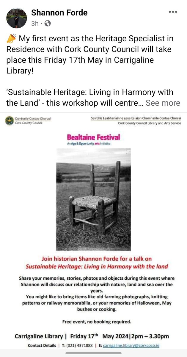 Best of luck, Shannon Forde, in Carrigaline Library on Friday @corkcolibrary @KinsaleHeritage @Carrigdhounnews @browne_fergal @hiramjmorgan @ucchistorysoc @ucchistorysoc @CarrigalineTT