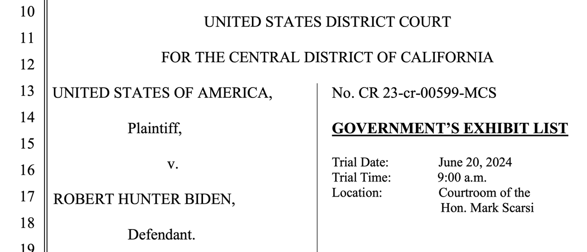 You'll want to bookmark this 🧵 The feds' just released their exhibit list for the @HunterBiden trial in the CD of CA (the more credible one). Let's corroborate some of the exhibits in our Report on the Biden Laptop (BidenReport.com) with the USG's...