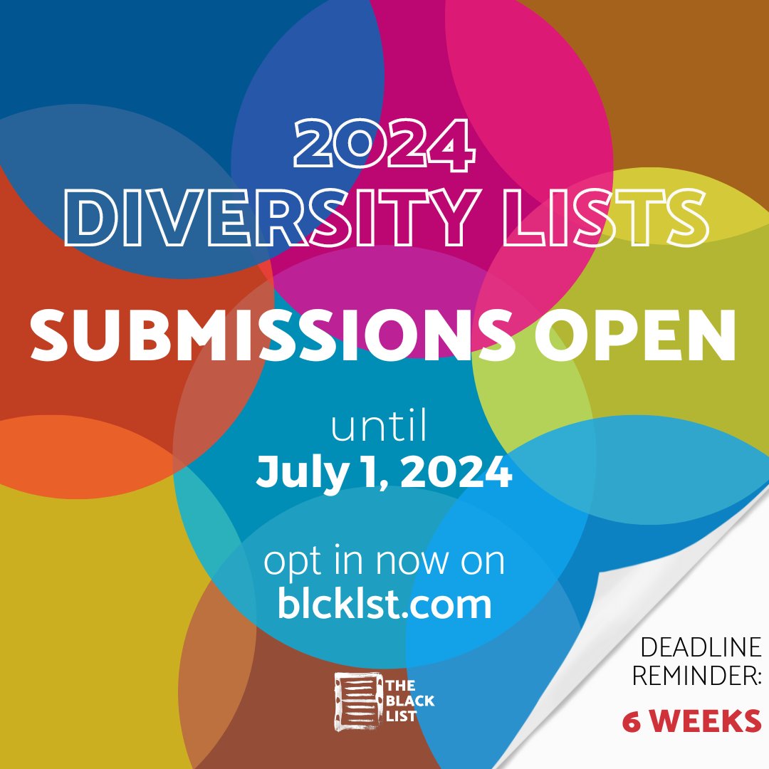 Just SIX WEEKS REMAIN to get your 2024 diversity list submissions in! Don't miss the deadline for the @GLAAD List, the @CAPEUSA List, the Latine List, the Muslim List, the Disability List + a NEW diversity list, the Desi List! Learn more + submit here: blcklst.com/programs