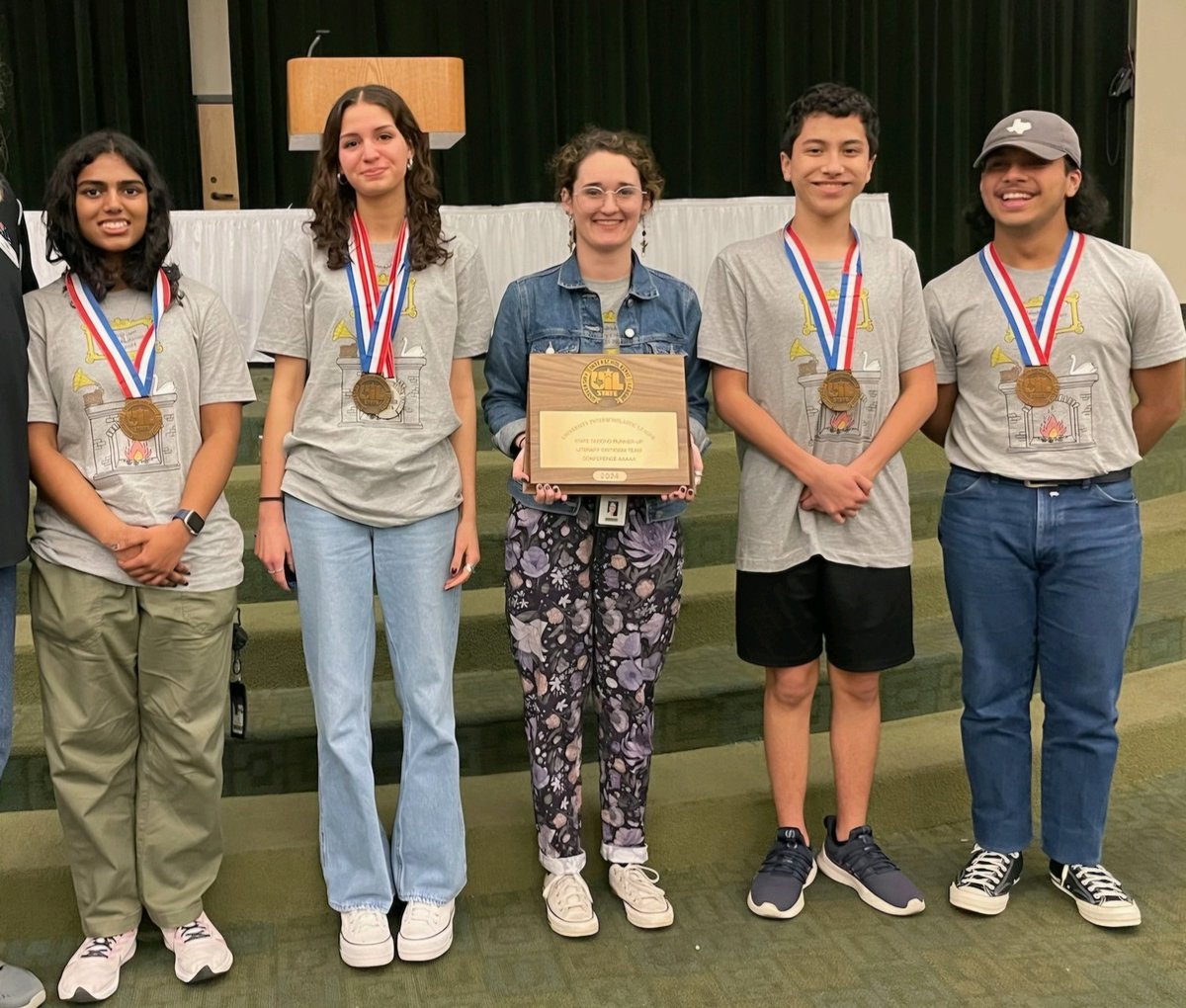 UIL Academics State Meet Results… Hannah Saad took the individual silver medal in Literary Criticism, and the team of JC Haub, Hannah Saad, Neha Gandra, and Simon Alvarez won 3rd place overall! Coached by Jordan Smith. @pfisd