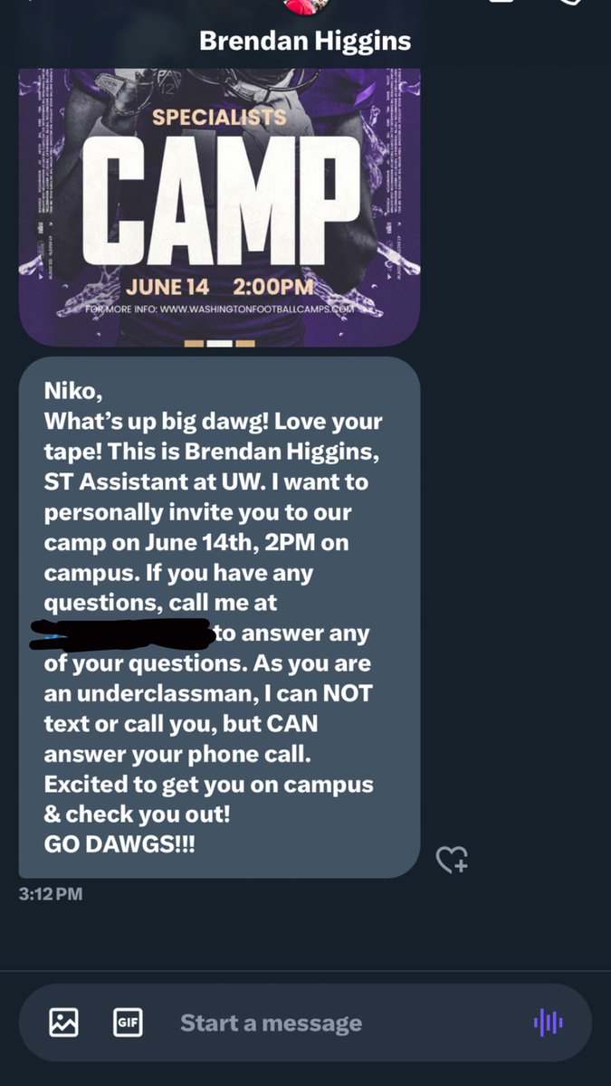 Thank you @bhiggs_11 for the camp invite!! 
@UW_Football 
#PurpleReign