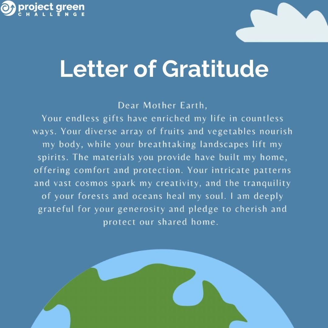 TurningGreenOrg's tweet image. Prioritizing wellbeing is essential for climate activists. May is #MentalHealthAwarenessMonth — and practicing gratitude is one powerful way to boost mental health. For our Wellness Challenge during #PGC2023, Team Greenlicious wrote this letter of gratitude to Mother Earth!🌎💙