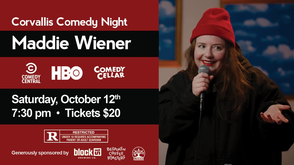 Originally from Chapel Hill, North Carolina, Maddie Wiener is now one of the most buzzed-about comedians in New York and a regular at the world famous Comedy Cellar.  Don't wait, get your tickets now: i.mtr.cool/fgdntqutbc #majesticcorvallis #corvalliscomedynight #maddiewiener