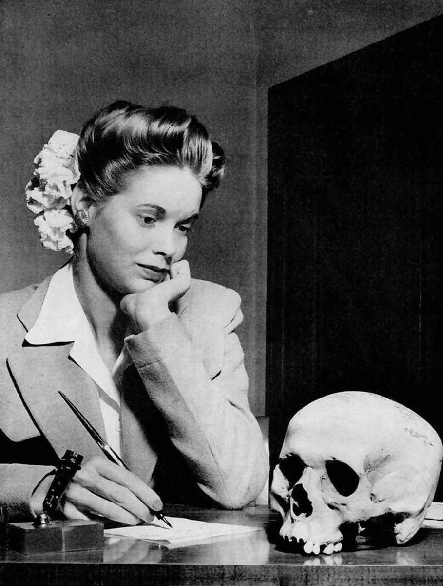Arizona war worker writes her Navy boyfriend a thank-you note for the Jap skull he sent her.” LIFE magazine’s “Picture of the Week,” May 22, 1944.
