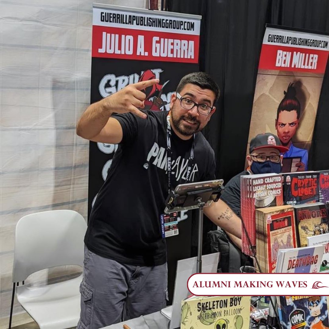 #WaveWednesday: Meet Julio A. Guerra '08, an Indie creator & artist who is also the creative genius behind some of your favorite wrestling designs & captivating comics. His artistry can be found on Pro Wrestling and All Elite Wrestling tees, earning him nationwide recognition.