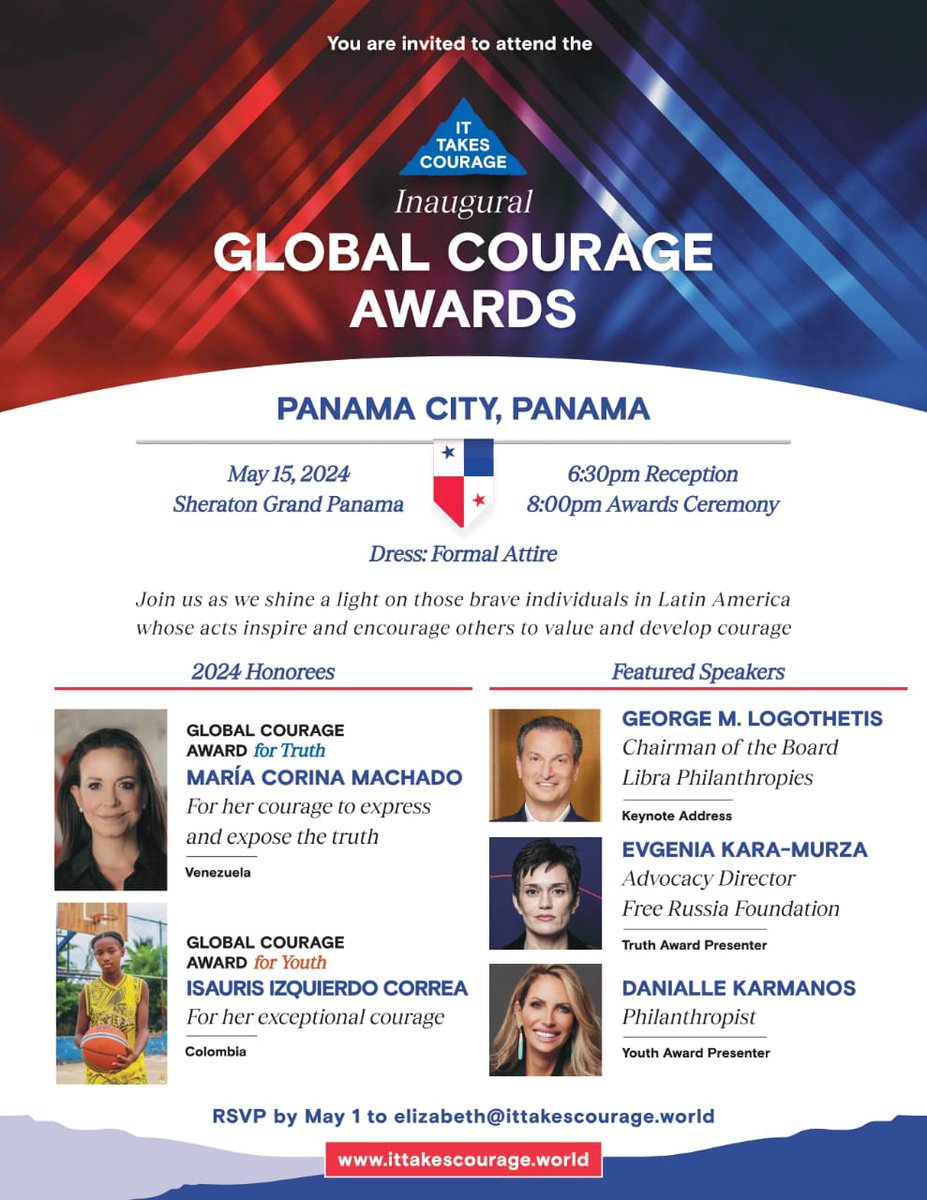 ¡Bravo! 🇻🇪 La líder de los venezolanos @MariaCorinaYA recibe el global Courage Awards for Truth, del @_ittakescourage por su inquebrantable lucha por la verdad y la libertad en Venezuela En vivo aquí ittakescourage.world