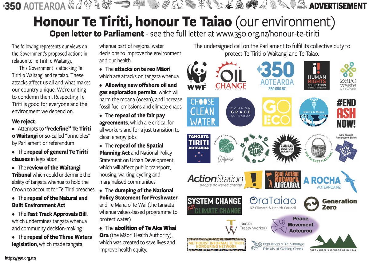 OraTaiao supports the <a href="/350nz/">350 Aotearoa</a> Open Letter to Parliament.

The list of atrocious actions and proposals by our current government is eye-opening.