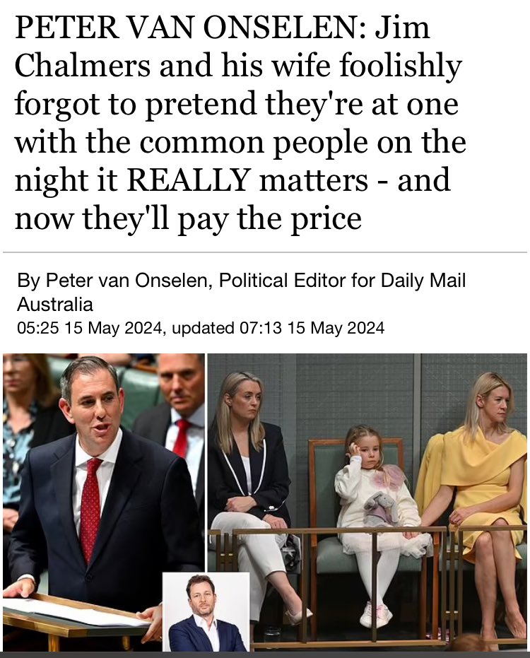The decline of van Onselen from 'academic' to Daily Mail hack just throwing shit for clicks has been an interesting spectacle.  
And, let's face it, had 'Jim's wife' worn something from Target, he would have sneered over that. 
Pissant.
#ThisIsNotJournalism 
#Budget24
#auspol
