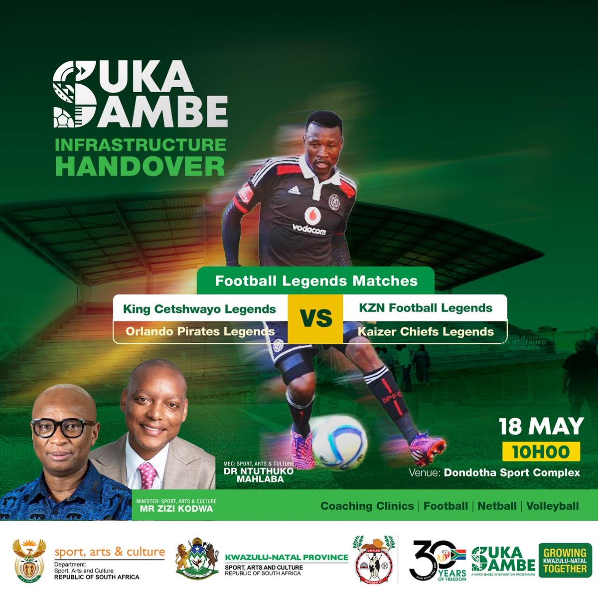This weekend ⁦@SportArtsKZN⁩ will open gates to the R47m Dondotha Sports Complex which will be handed over to the local community. The handover function will also serve to honour Siyabonga Sangweni, a local sporting hero. #sukasambe #activeandwinningkzn #30yearsoffreedom