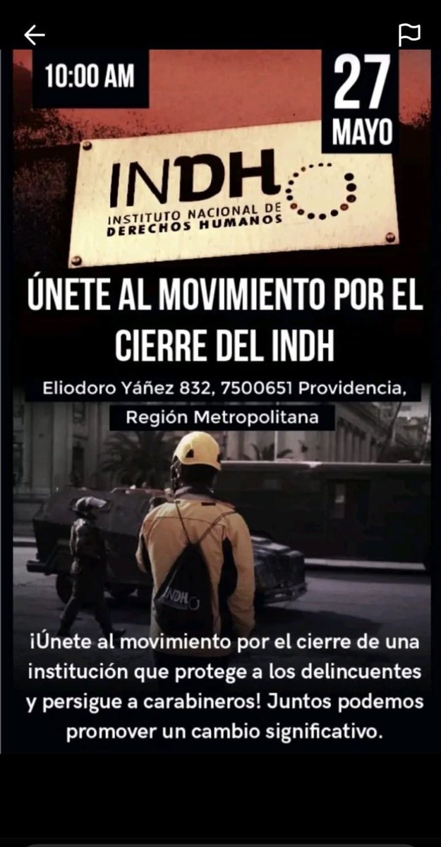 🚨 #ULTIMAHORA 

27 de Mayo todos a protestar contra el INDH.  10:00 AM.