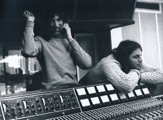 David Gilmour and Roger Waters in the studio, 1971