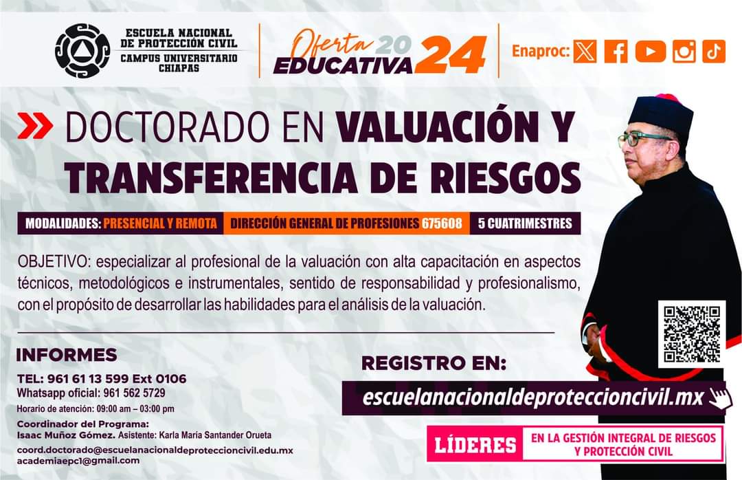 Cursa el Doctorado en #Valuación y #TransferenciaDeRiesgos y especialízate con alta capacitación en aspectos técnicos, metodológicos e instrumentales, sentido de responsabilidad y profesionalismo con el propósito de desarrollar las habilidades para el análisis de la valuación y