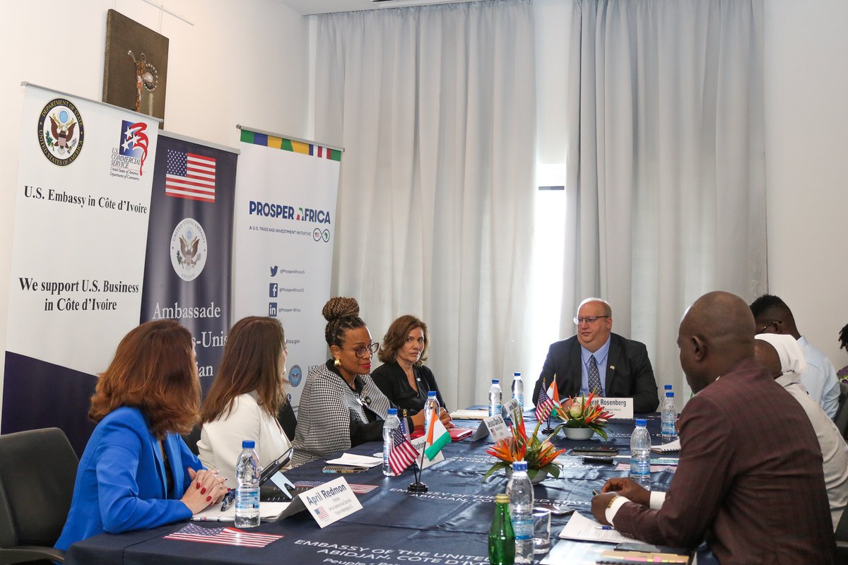 .@CommerceGov and @ProsperAfricaUS continue to make important connections between U.S. and African businesses. With support from U.S. AmCham Côte d’Ivoire, Virginia trade mission delegates held a Q&A session with AmCham reps and met with local trade and investment experts.