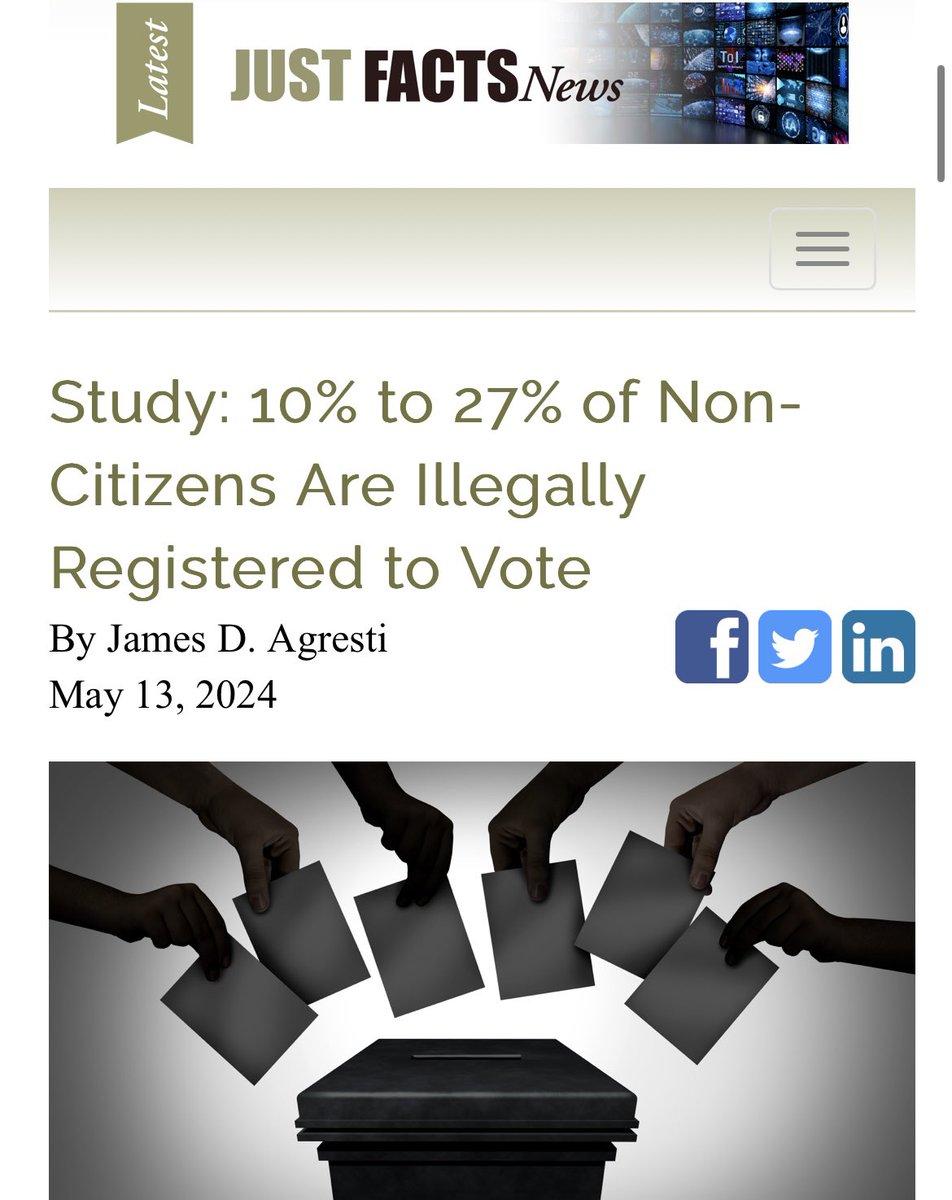 🚨BREAKING: Data shows that about 10% to 27% of non-citizen adults in the U.S. are now illegally registered to vote.